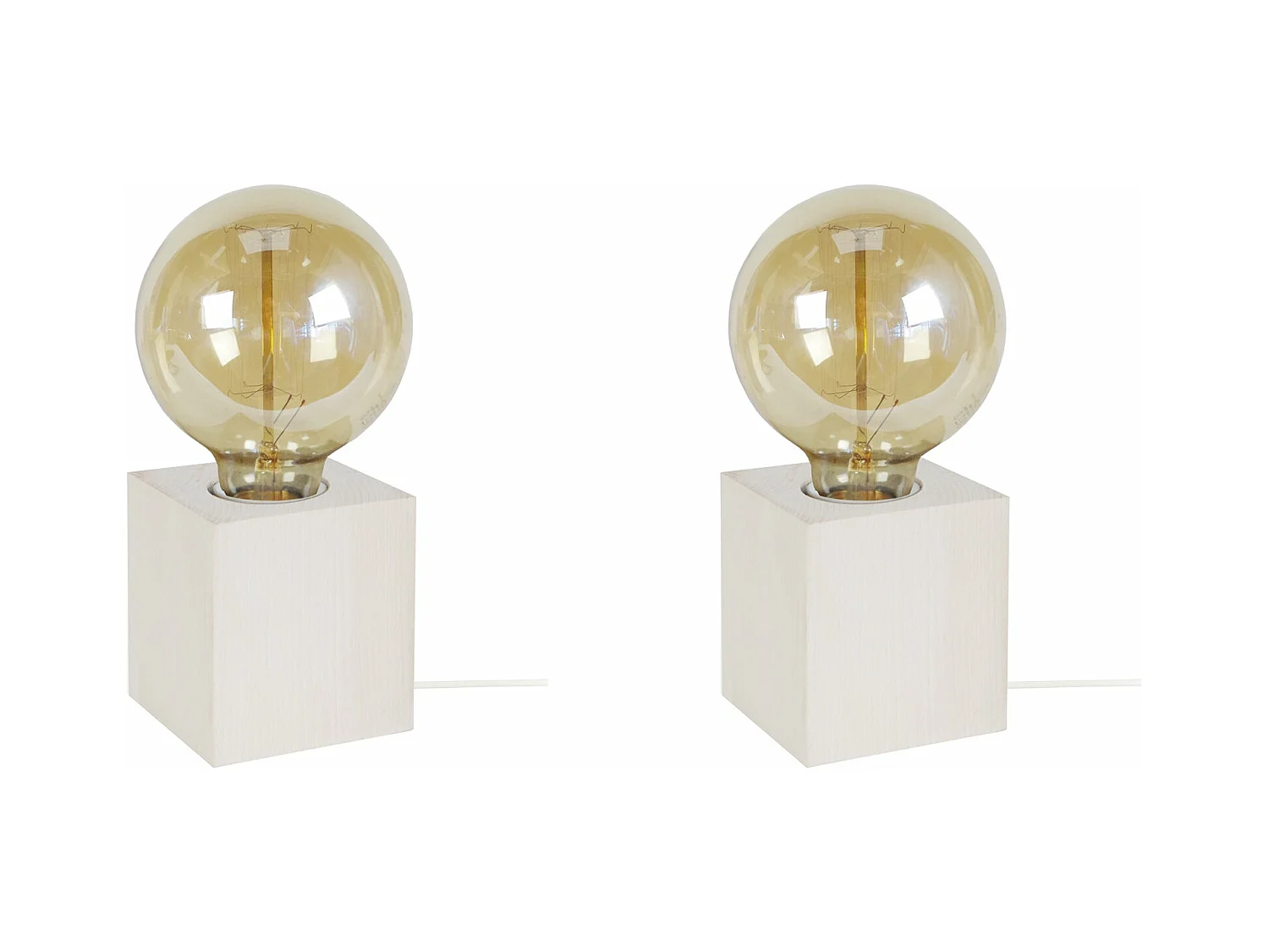 Pair de Lampes de chevet carré bois  blanc d’Ivoire 21 cm.
