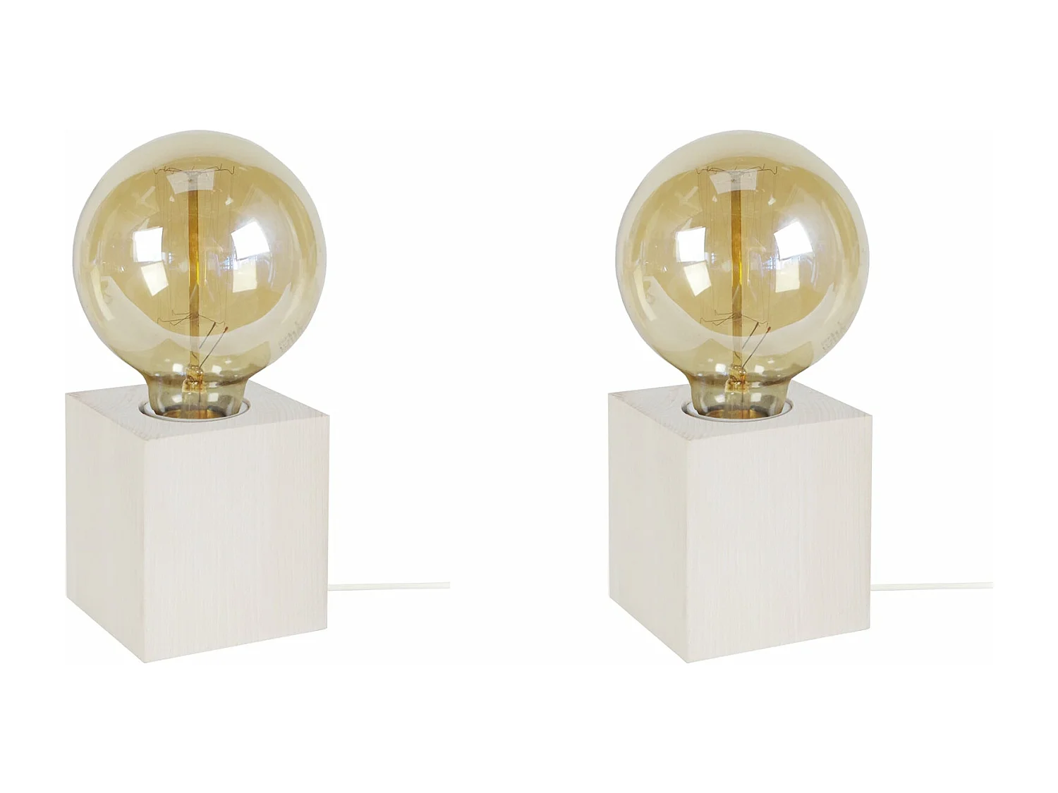 Pair de Lampes de chevet carré bois  blanc d’Ivoire 21 cm.