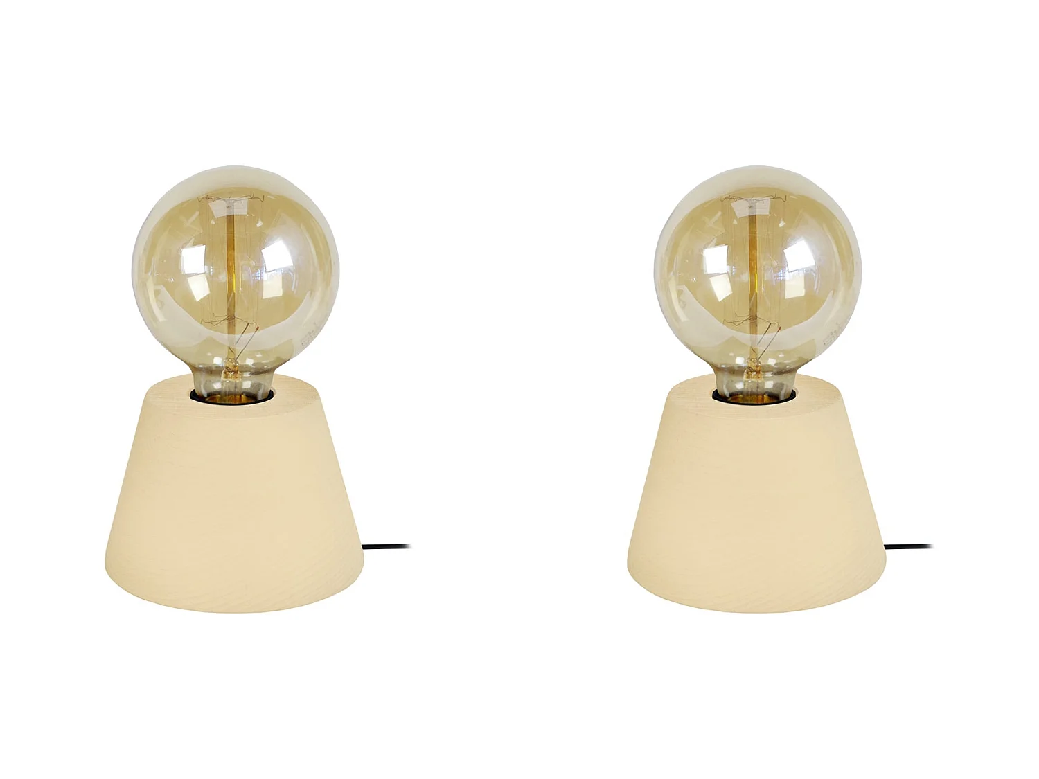 Pair de Lampes de chevet conique bois  jaune 18,5 cm.