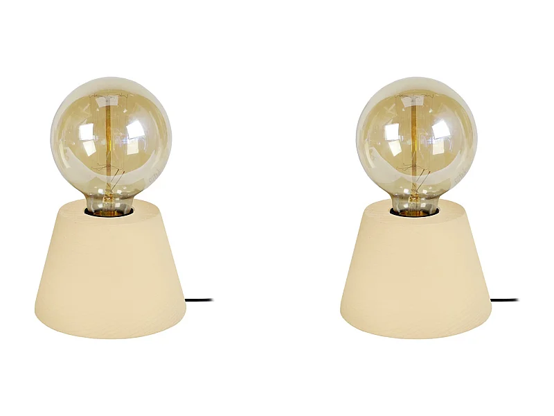 Pair de Lampes de chevet conique bois  jaune 18,5 cm.