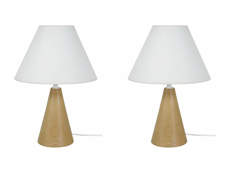 Pair de Lampes de chevet conique bois  naturel 32 cm.