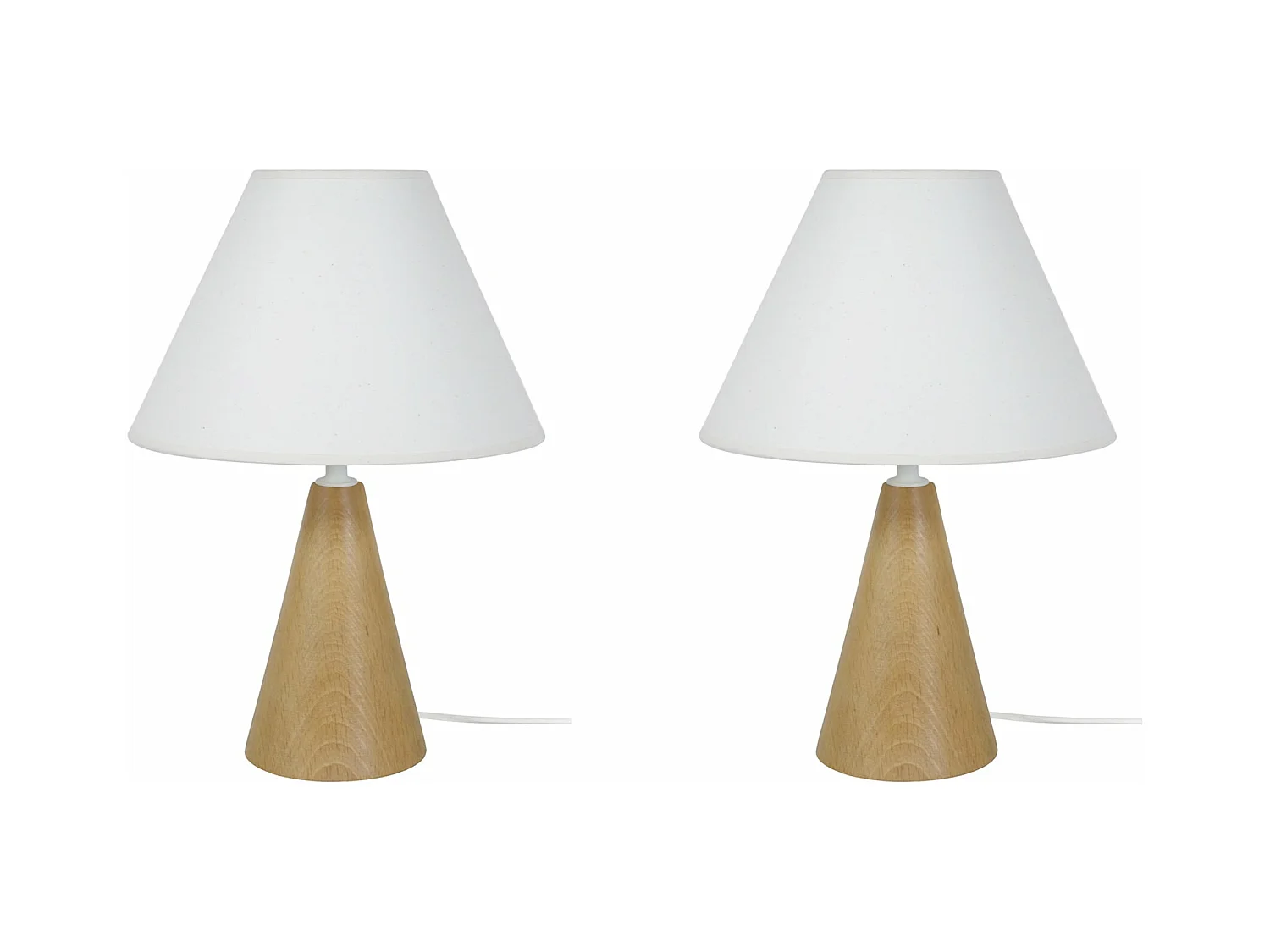 Pair de Lampes de chevet conique bois  naturel 32 cm.