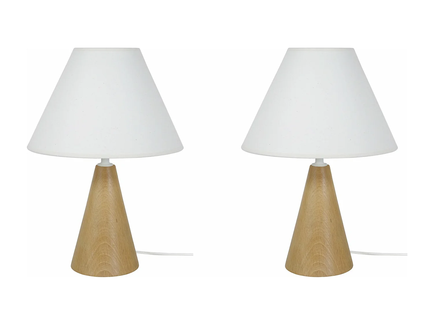 Pair de Lampes de chevet conique bois  naturel 32 cm.