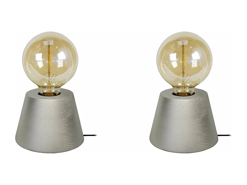 Pair de Lampes de chevet conique bois  aluminium 18,5 cm.