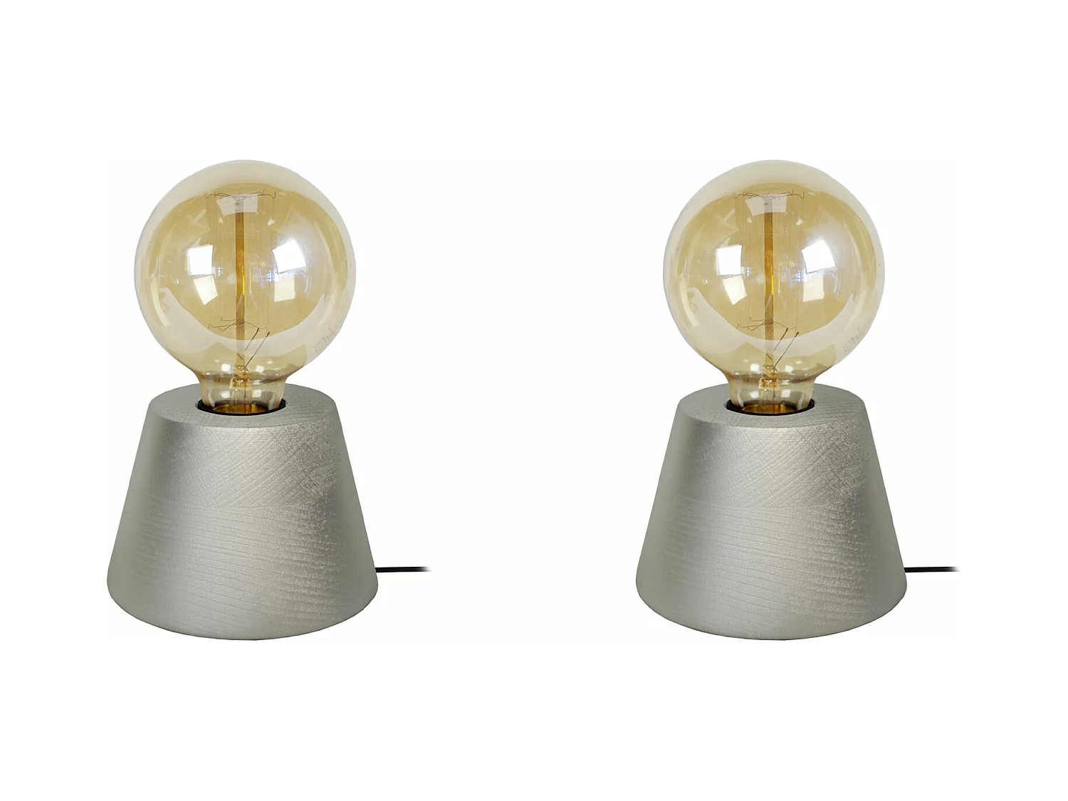 Pair de Lampes de chevet conique bois  aluminium 18,5 cm.
