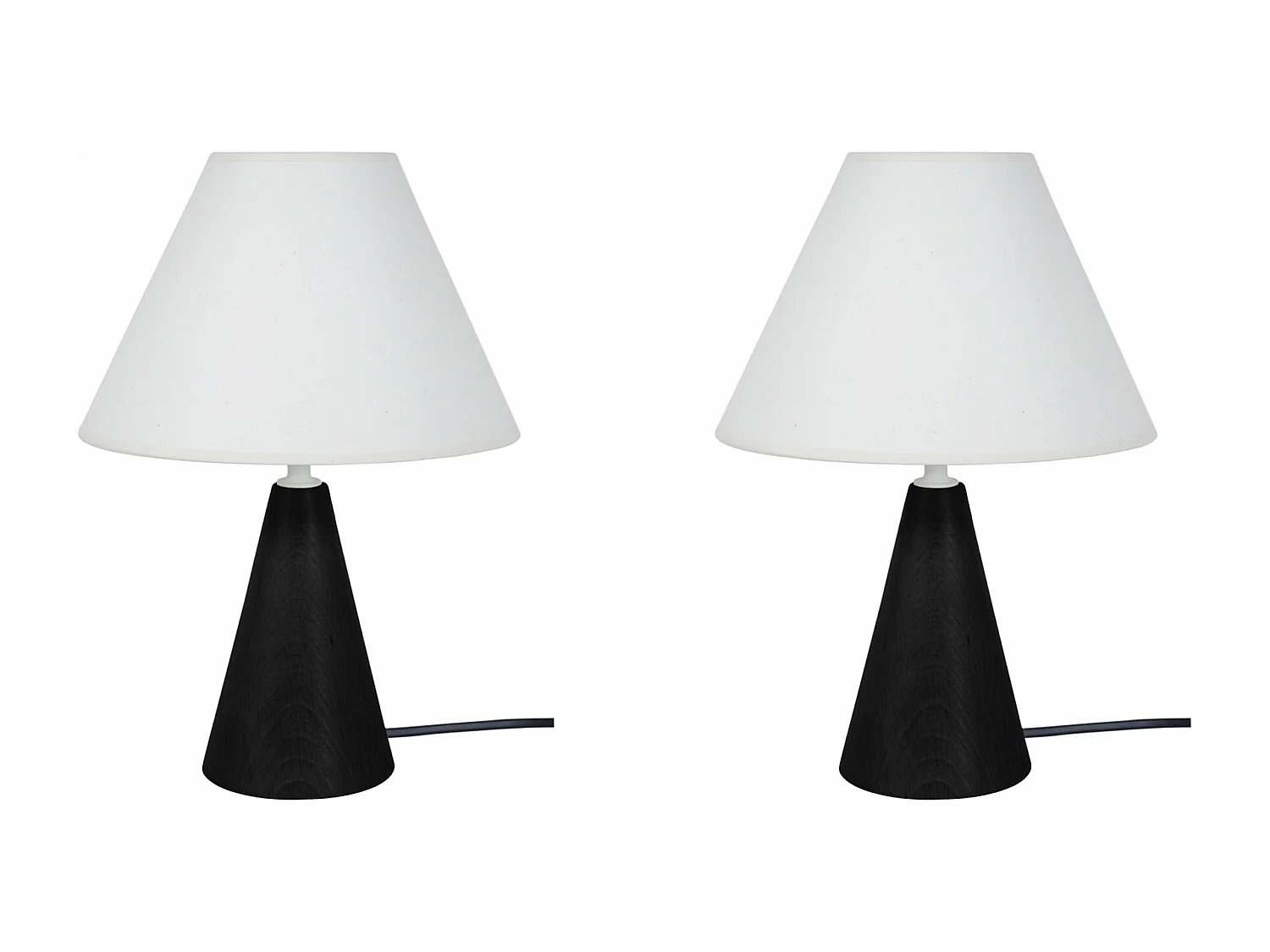 Pair de Lampes de chevet conique bois  noir 32 cm.