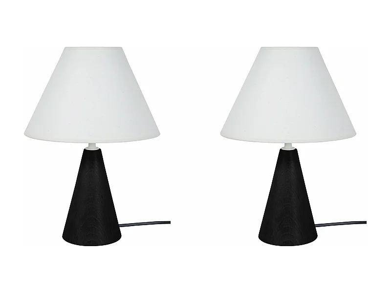 Pair de Lampes de chevet conique bois  noir 32 cm.
