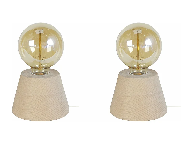 Pair de Lampes de chevet conique bois  naturel 18,5 cm.