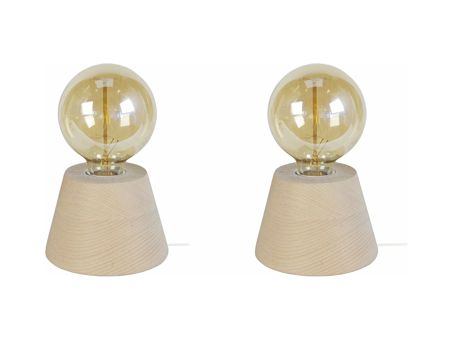 Pair de Lampes de chevet conique bois  naturel 18,5 cm.