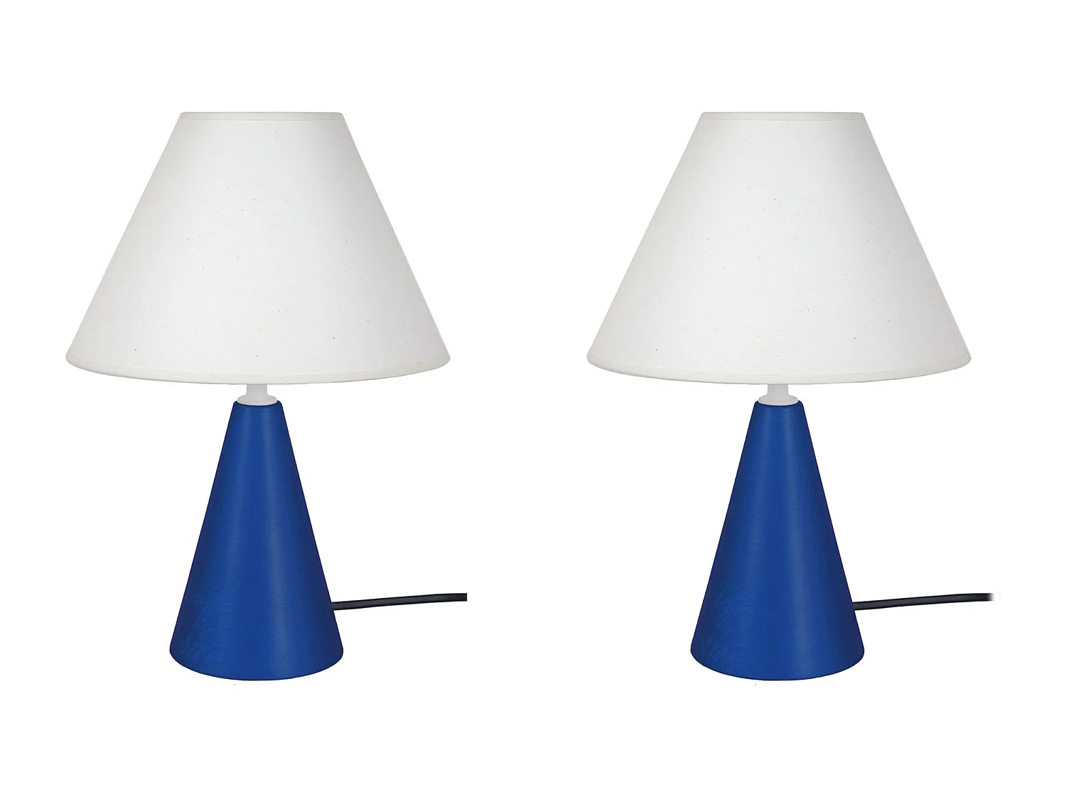 Pair de Lampes de chevet conique bois  bleu cobalt 32 cm.