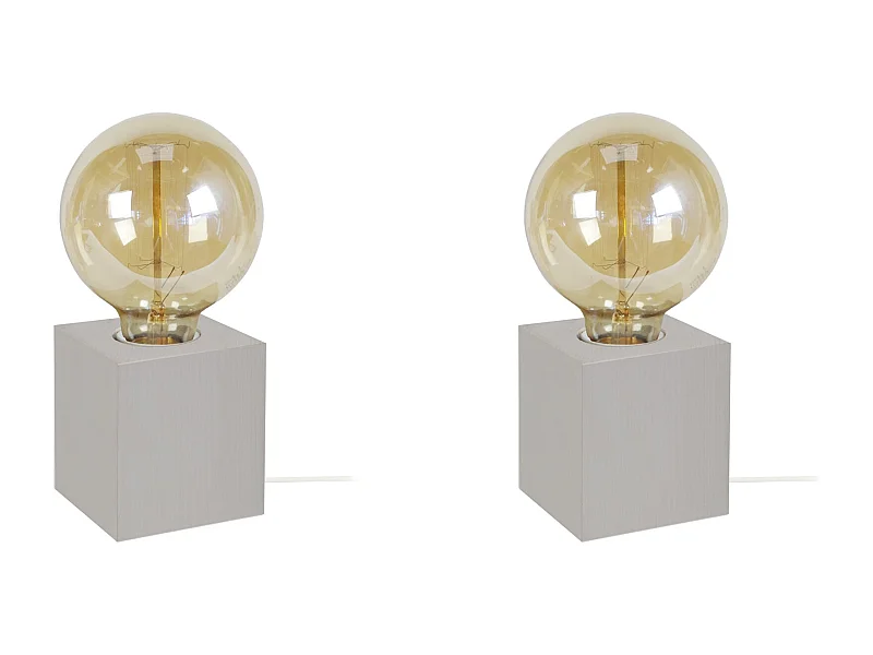 Pair de Lampes de chevet carré bois  gris 21 cm.