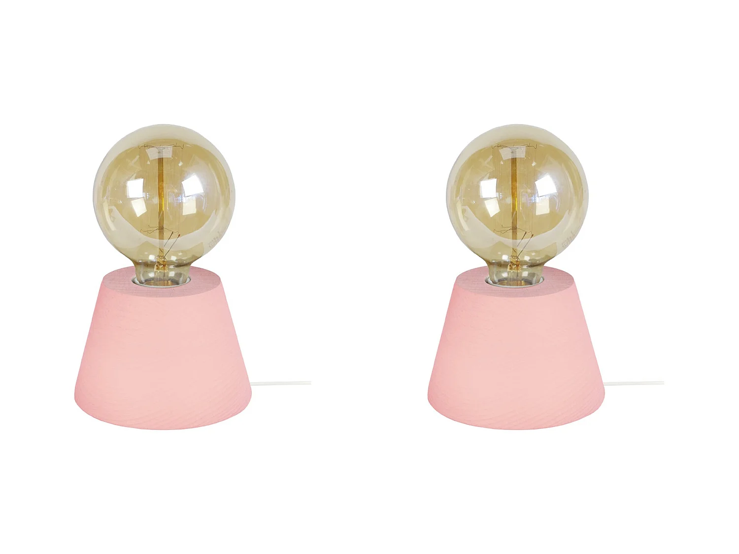 Pair de Lampes de chevet conique bois  rose 18,5 cm.