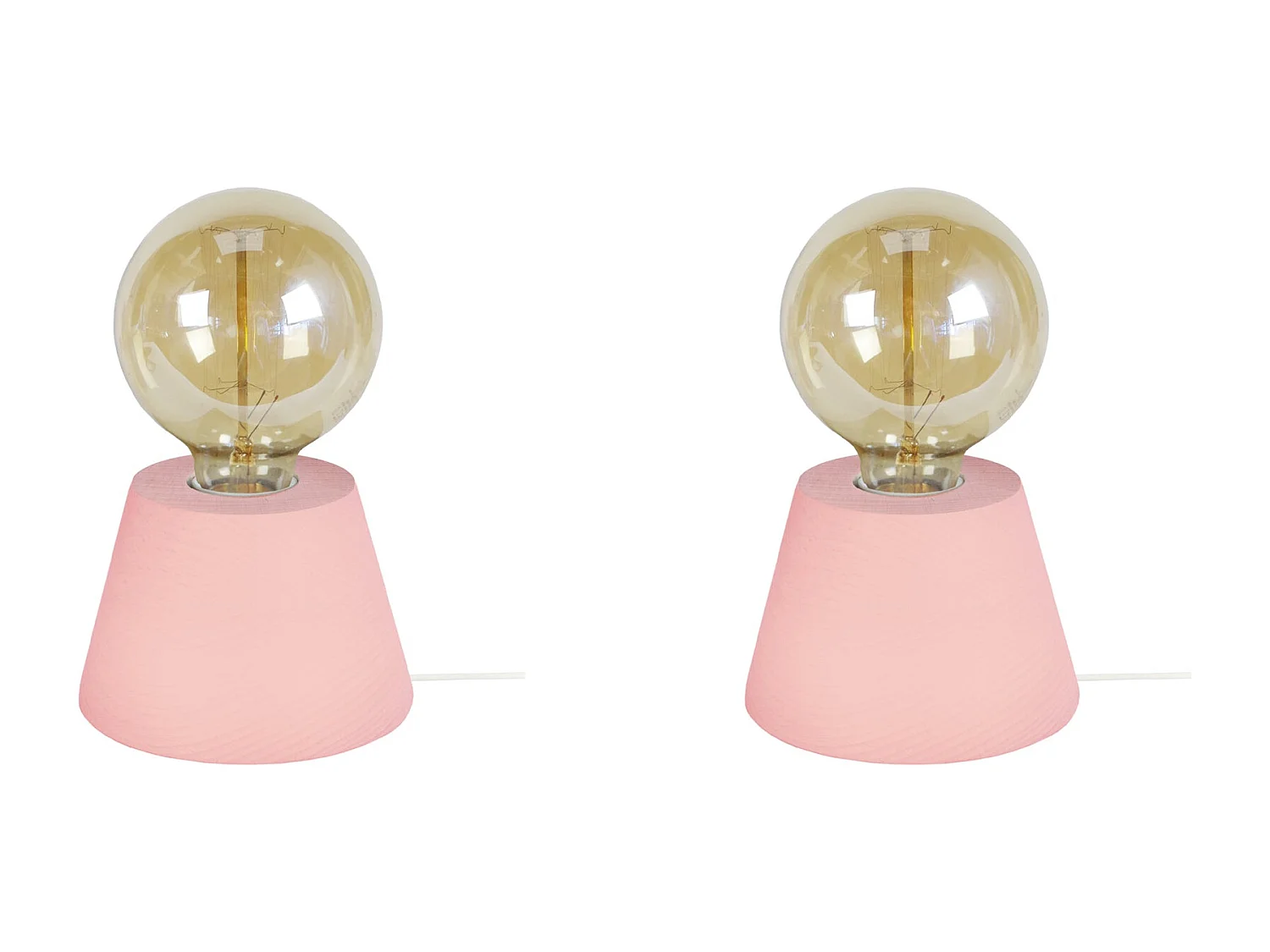 Pair de Lampes de chevet conique bois  rose 18,5 cm.