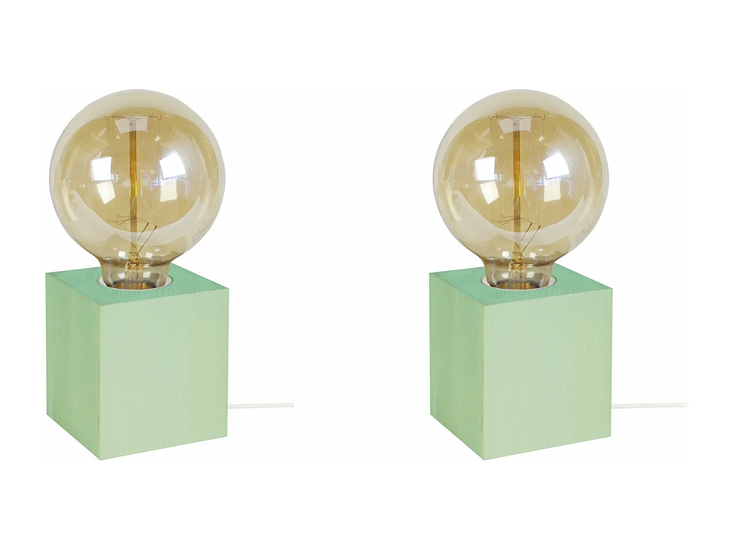 Pair de Lampes de chevet carré bois  vert 21 cm.