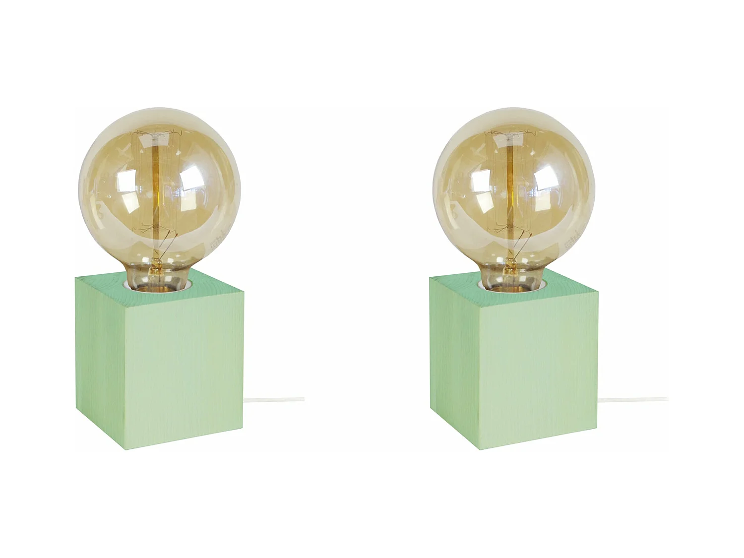 Pair de Lampes de chevet carré bois  vert 21 cm.
