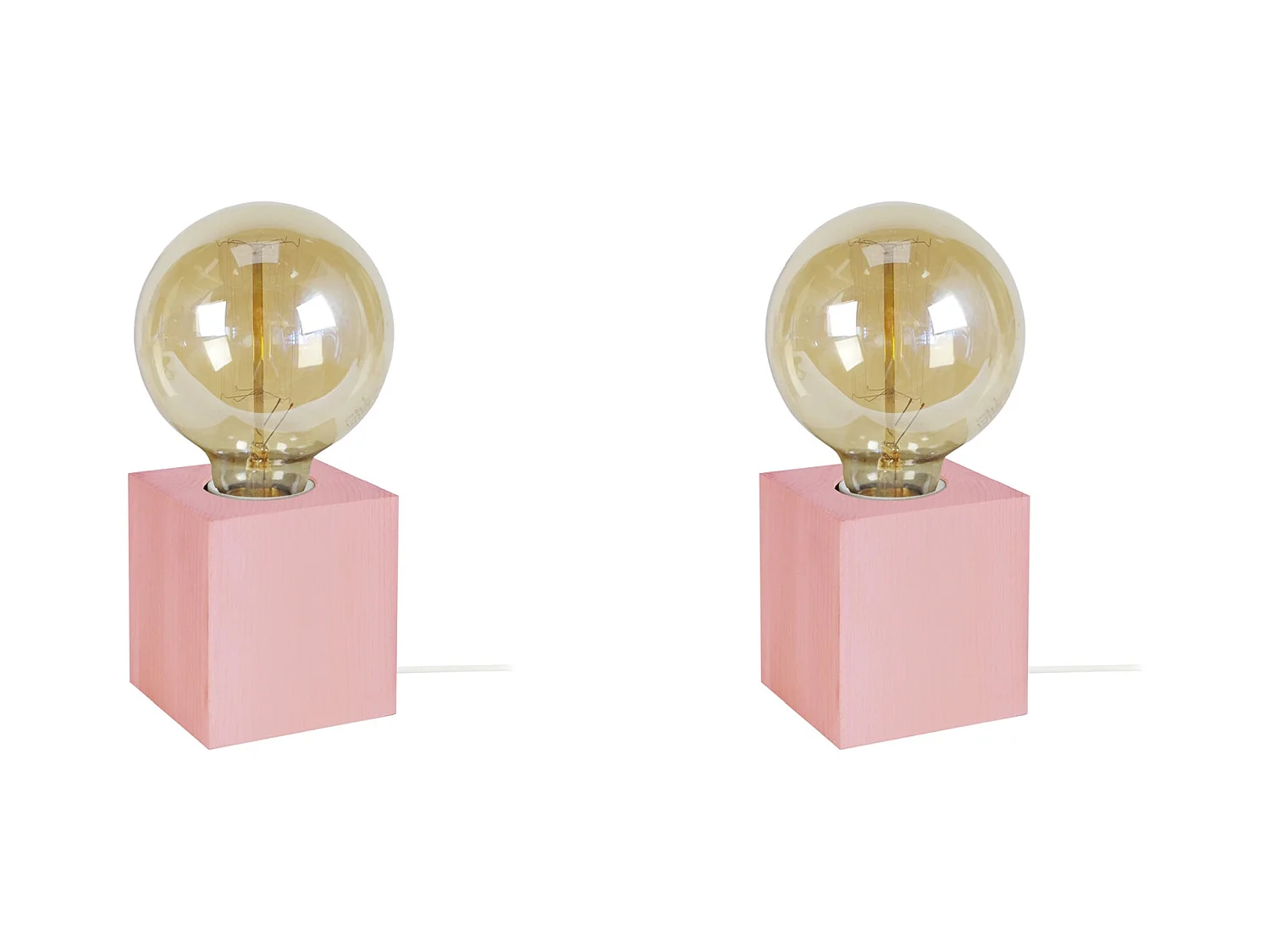Pair de Lampes de chevet carré bois  rose 21 cm.