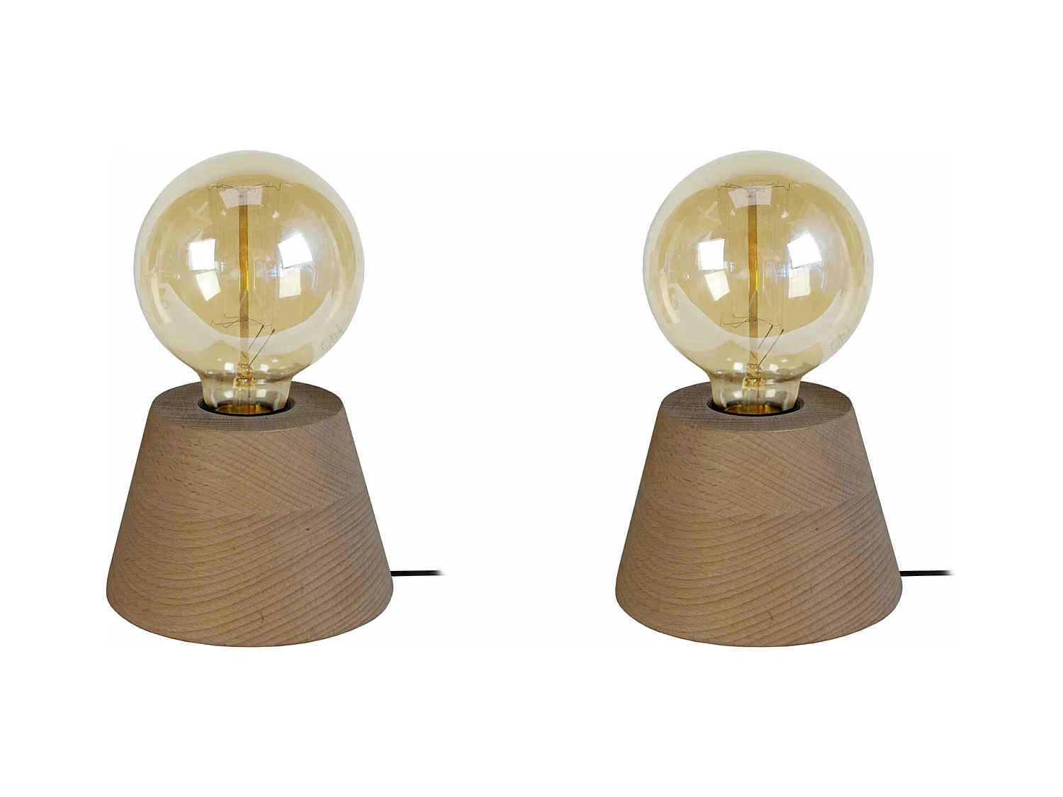 Pair de Lampes de chevet conique bois  foncé  18,5 cm.
