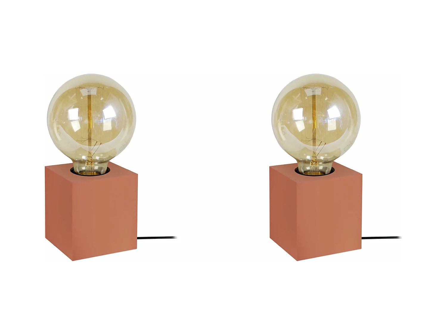 Pair de Lampes de chevet carré bois  marron 21 cm.
