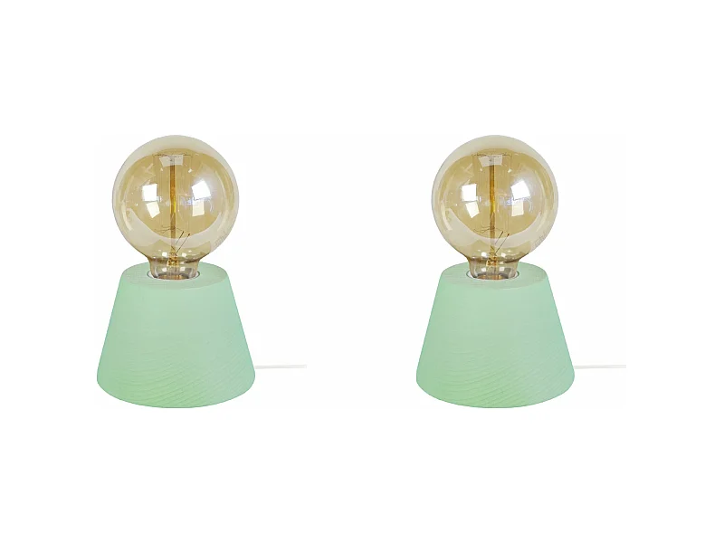 Pair de Lampes de chevet conique bois  vert 18,5 cm.