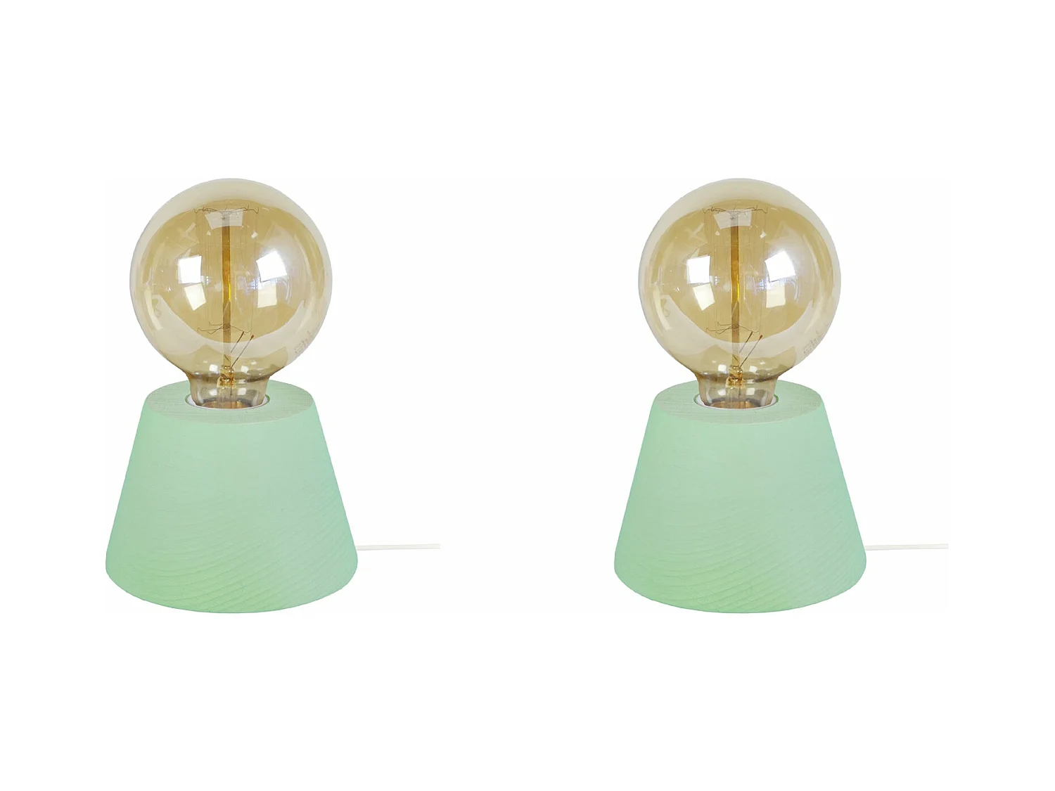 Pair de Lampes de chevet conique bois  vert 18,5 cm.