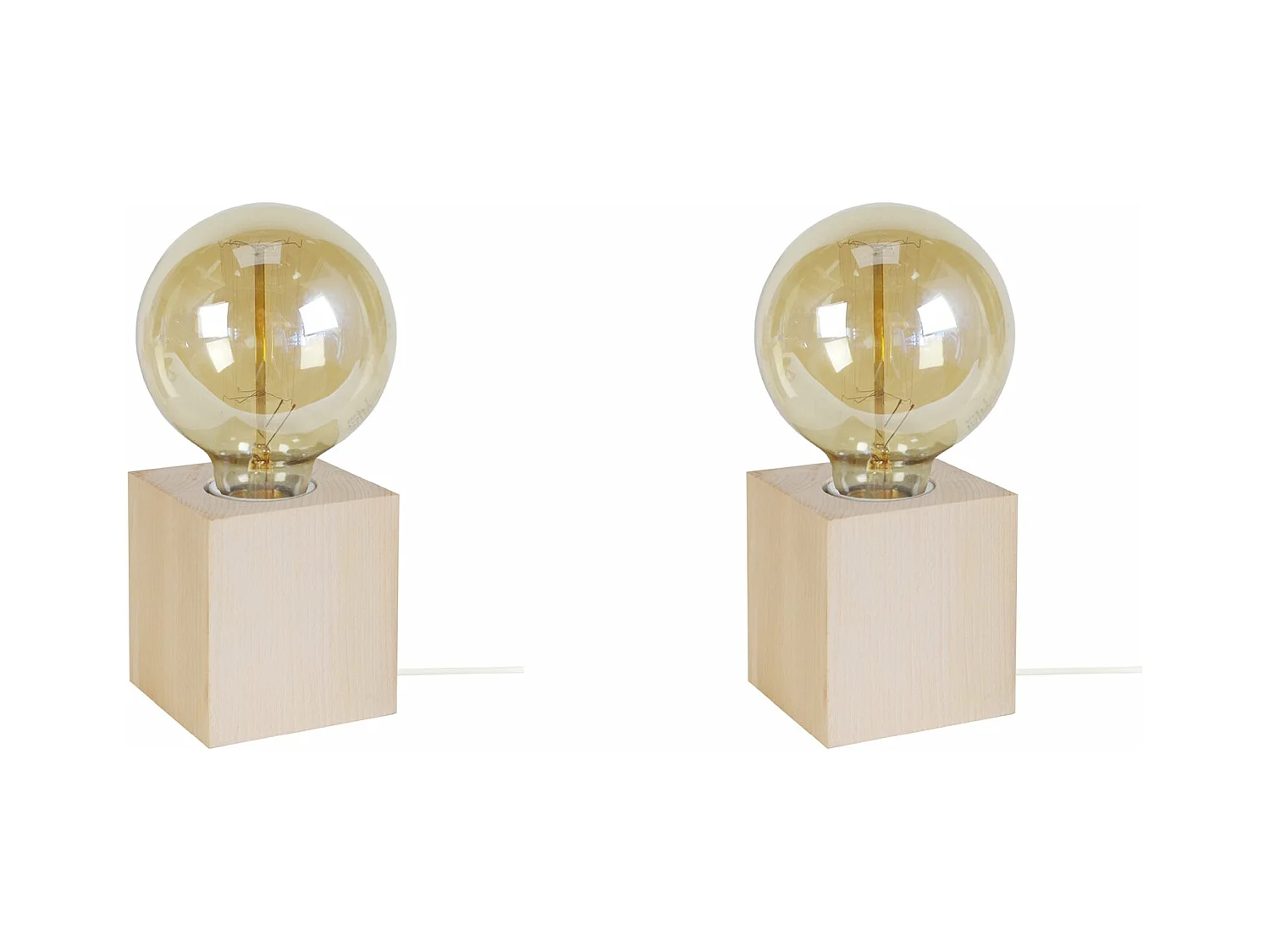 Pair de Lampes de chevet carré bois  naturel 21 cm.