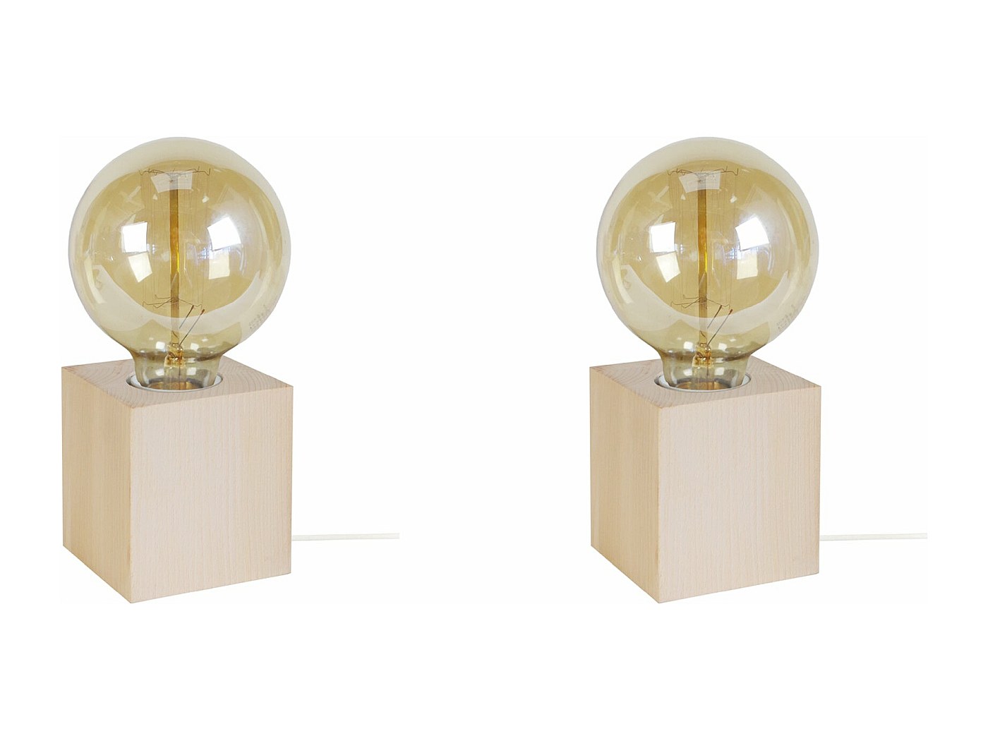Paire De Lampes De Chevet Scandinaves En Bois - Boules 32x14 Cm - électriques, état TB