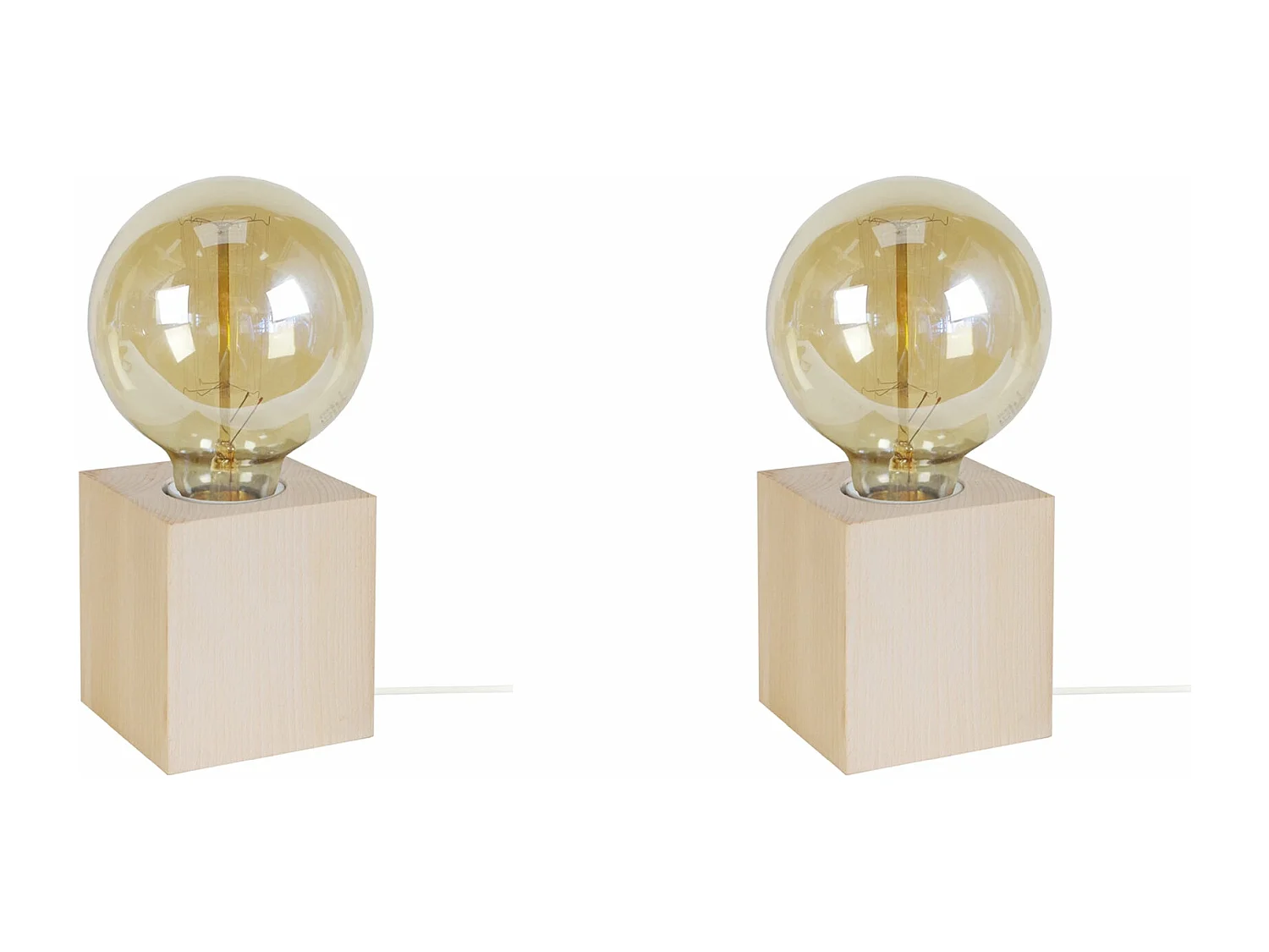 Pair de Lampes de chevet carré bois  naturel 21 cm.