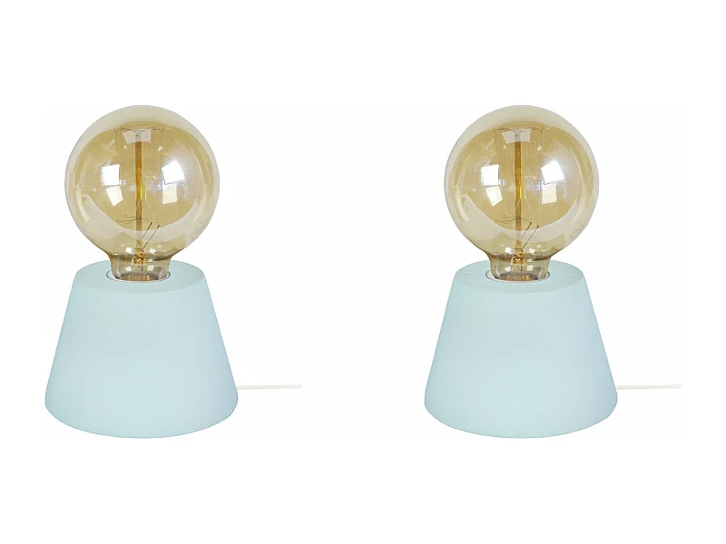 Pair de Lampes de chevet conique bois  bleu 18,5 cm.