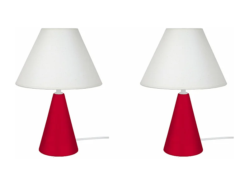 Pair de Lampes de chevet conique bois  rouge 32 cm.