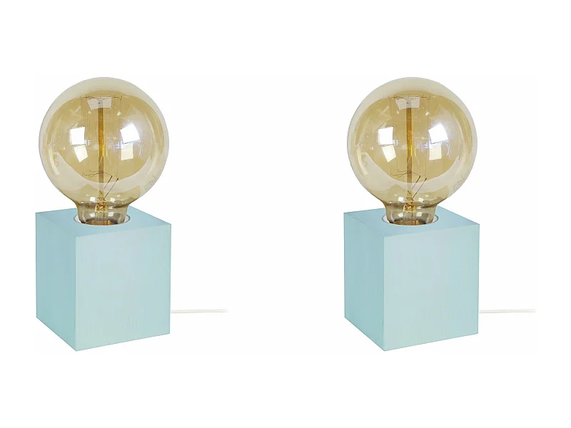 Pair de Lampes de chevet carré bois  bleu 21 cm.