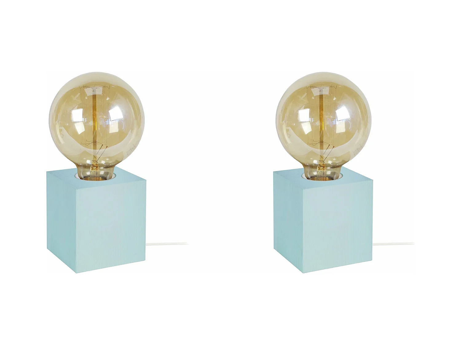 Pair de Lampes de chevet carré bois  bleu 21 cm.