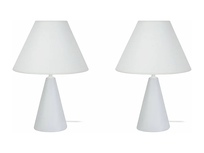 Pair de Lampes de chevet conique bois  blanc 32 cm.