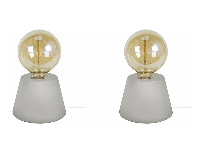 Pair de Lampes de chevet conique bois  gris 18,5 cm.