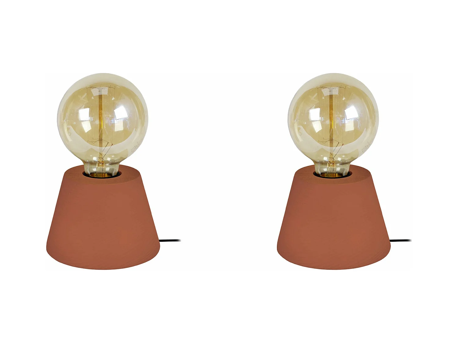 Pair de Lampes de chevet conique bois  marron 18,5 cm.
