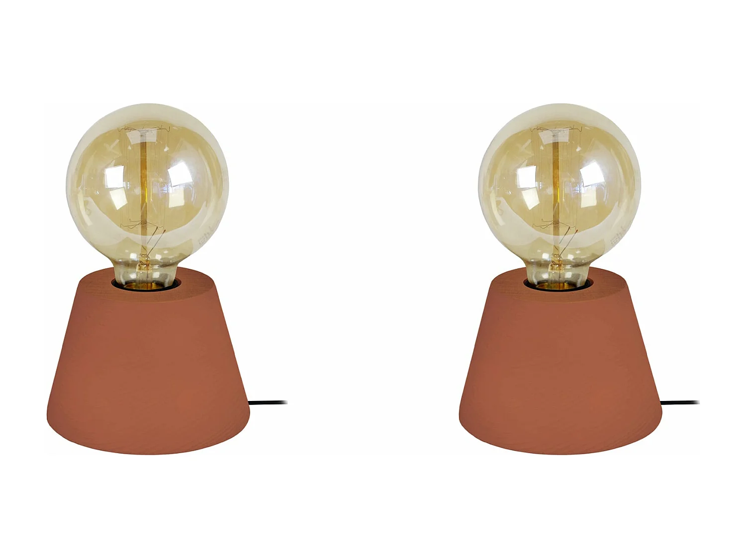 Pair de Lampes de chevet conique bois  marron 18,5 cm.