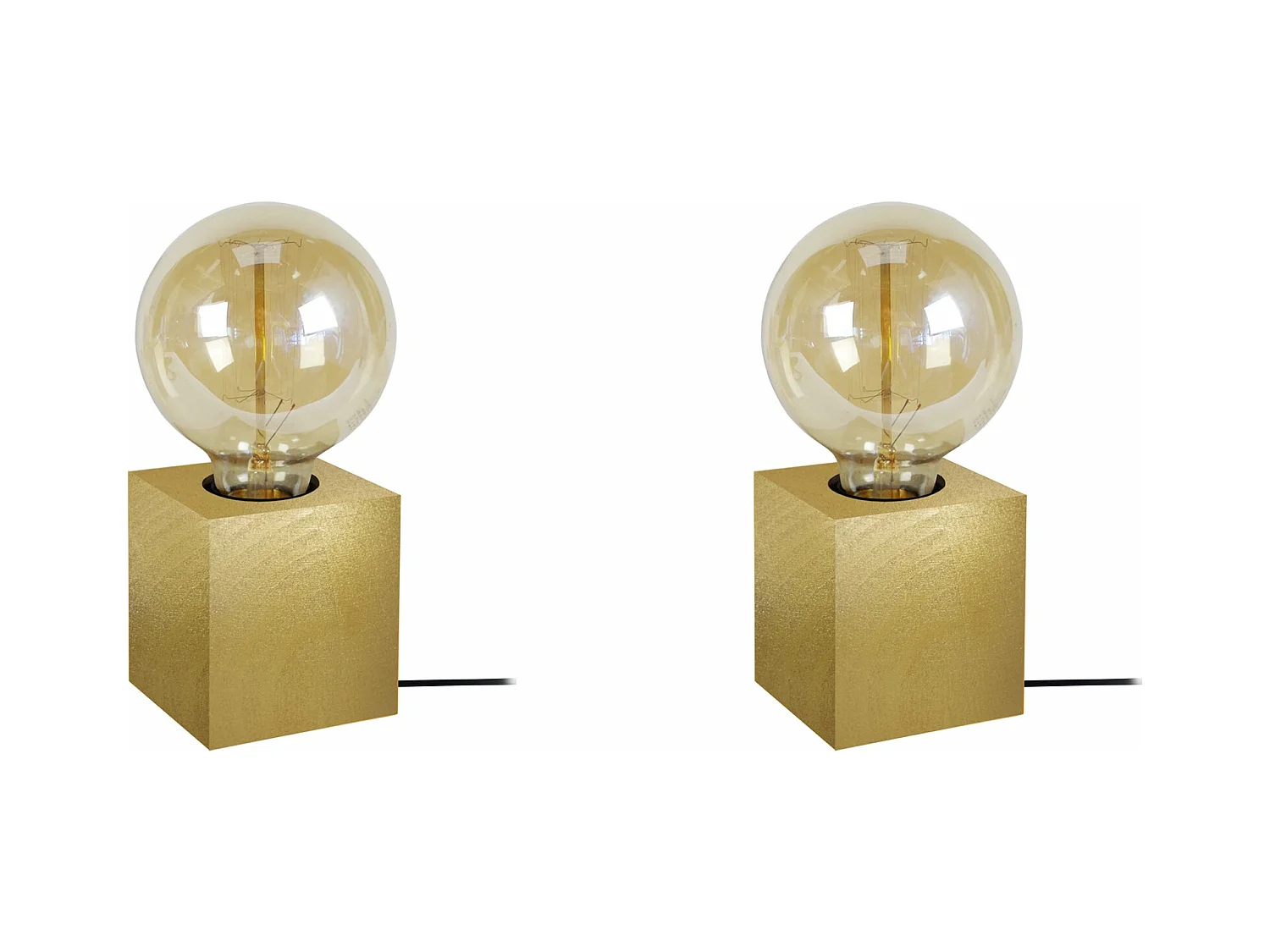Pair de Lampes de chevet carré bois  doré 21 cm.