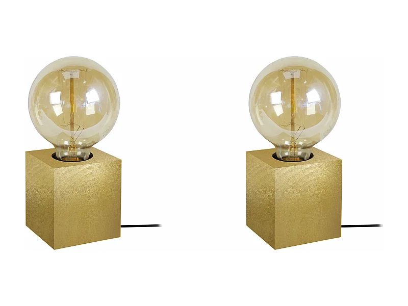 Pair de Lampes de chevet carré bois  doré 21 cm.