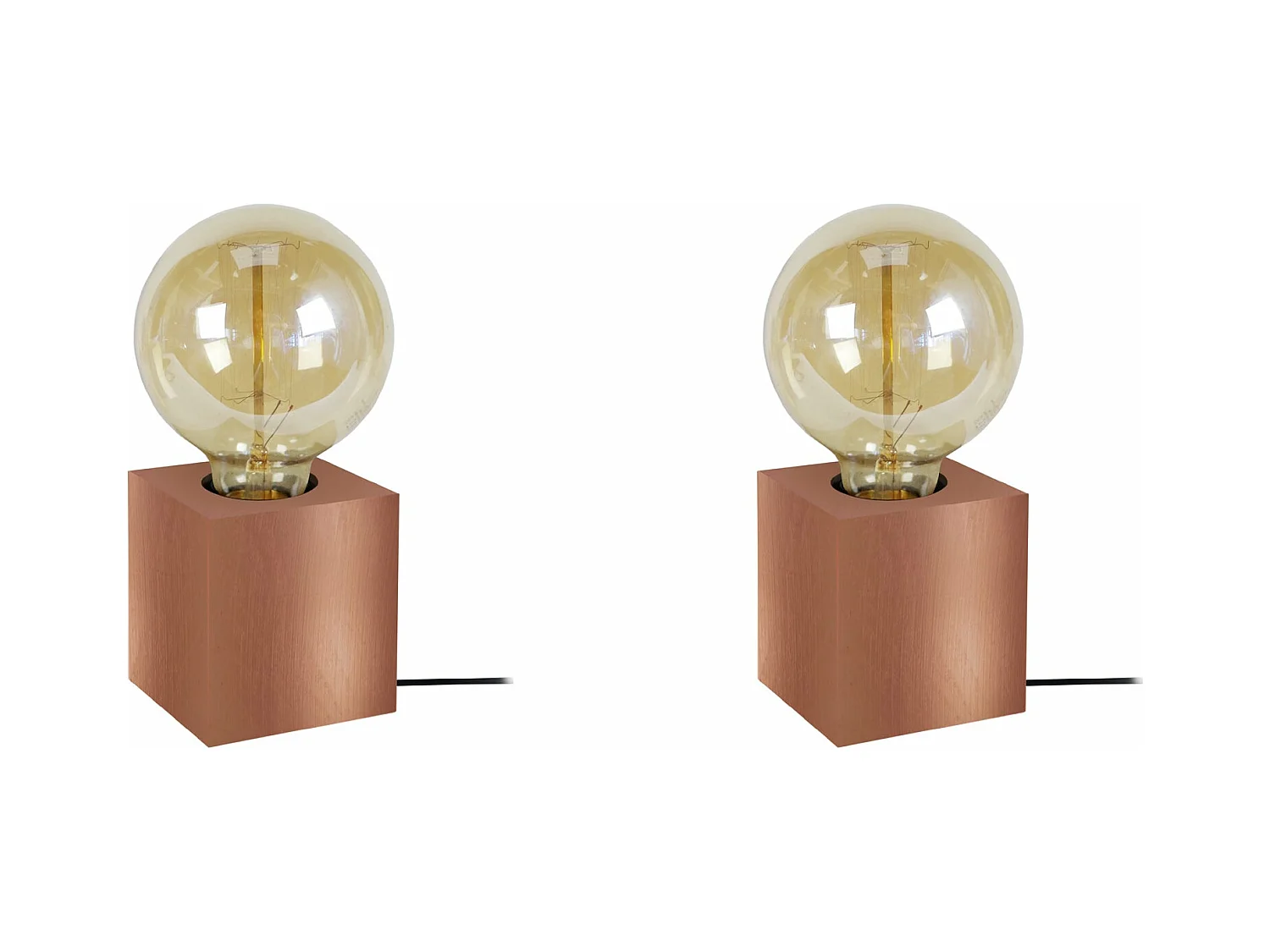 Pair de Lampes de chevet carré bois  cuivre 21 cm.