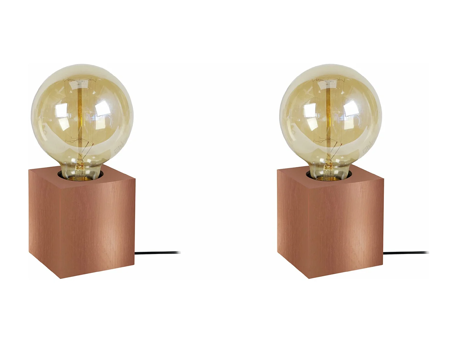 Pair de Lampes de chevet carré bois  cuivre 21 cm.