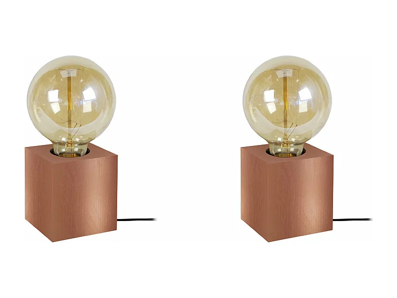 Pair de Lampes de chevet carré bois  cuivre 21 cm.
