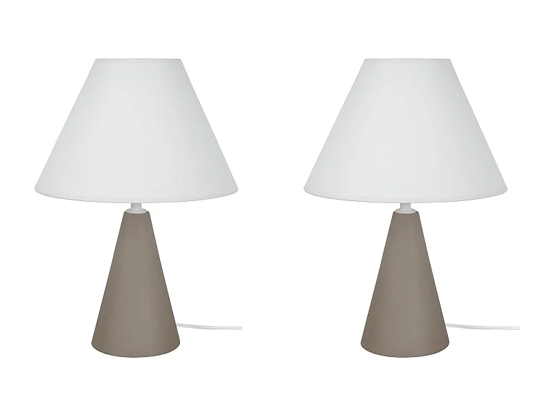 Pair de Lampes de chevet conique bois  taupe 32 cm.
