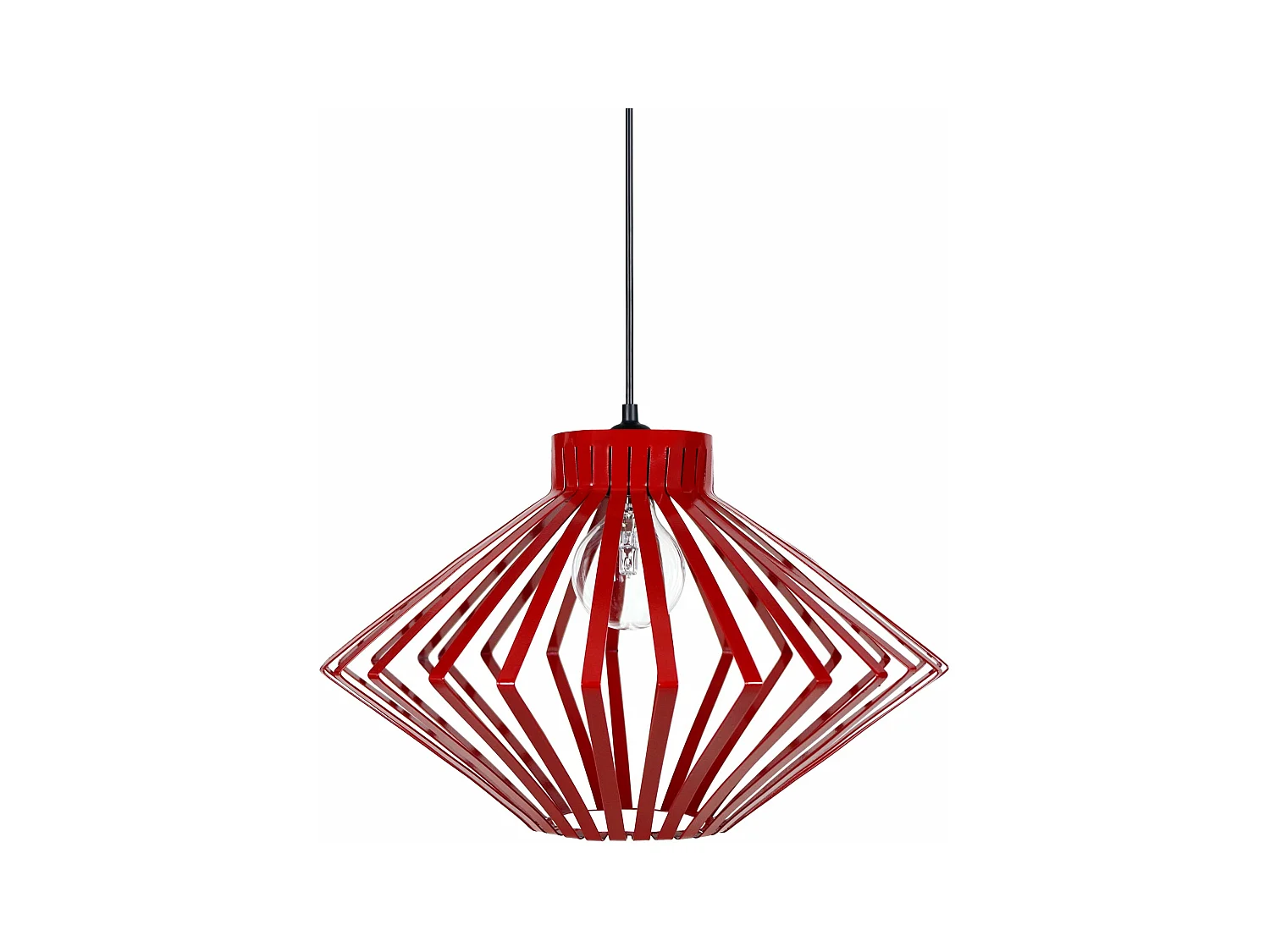 Suspension bicone laser métal rouge 95 cm.