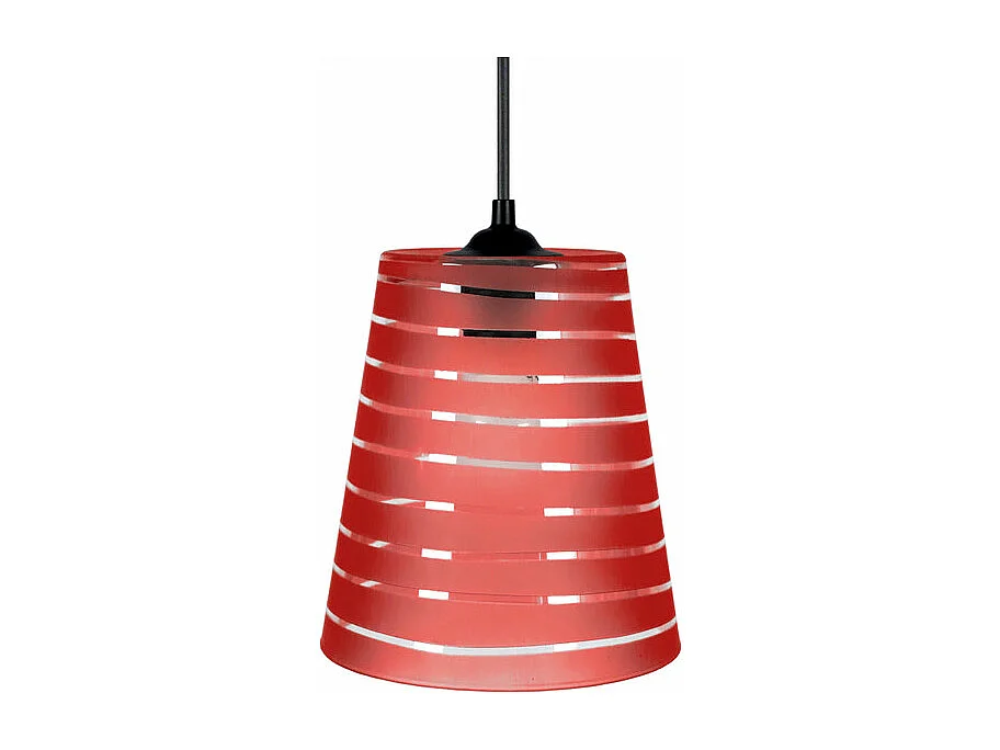 Suspension conique verre lignes  rouge 78 cm.