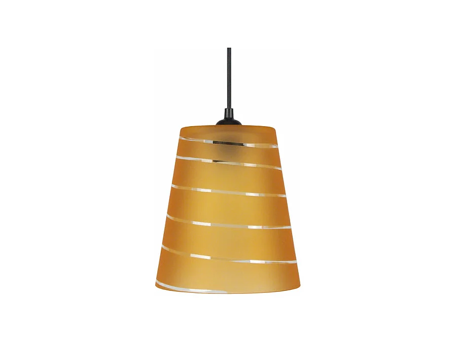 Suspension conique verre lignes  jaune 78 cm.