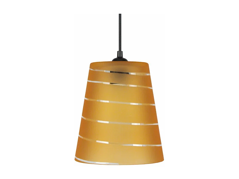 Suspension conique verre lignes  jaune 78 cm.