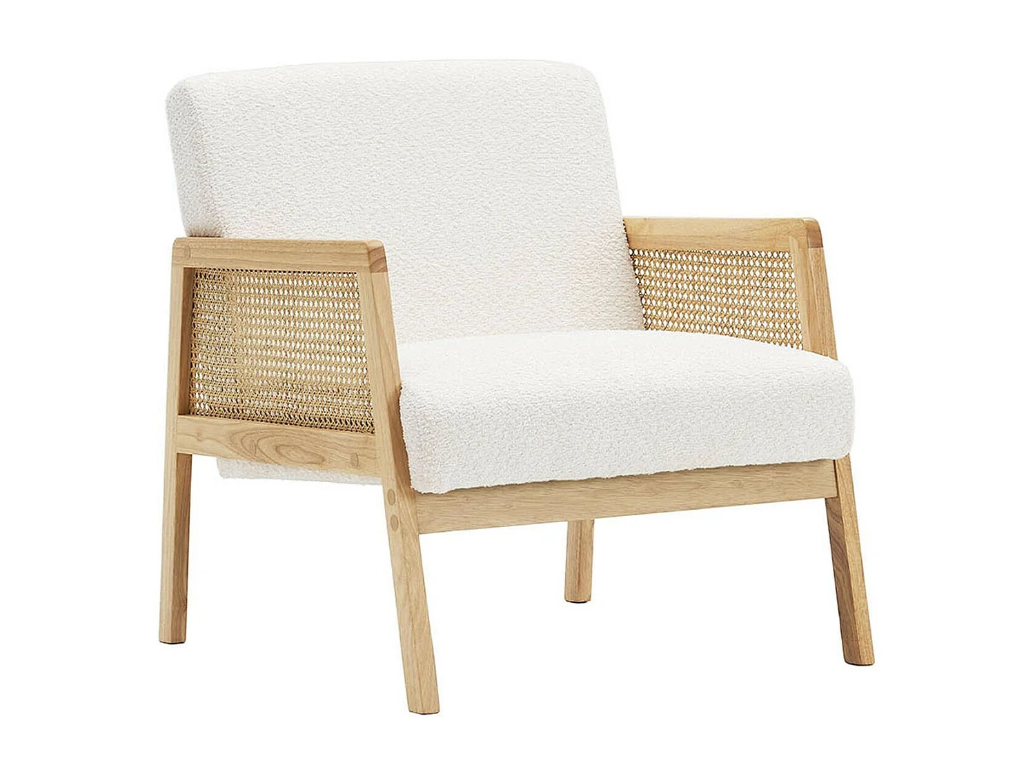 Fauteuil en cannage et tissu bouclé beige - Mani