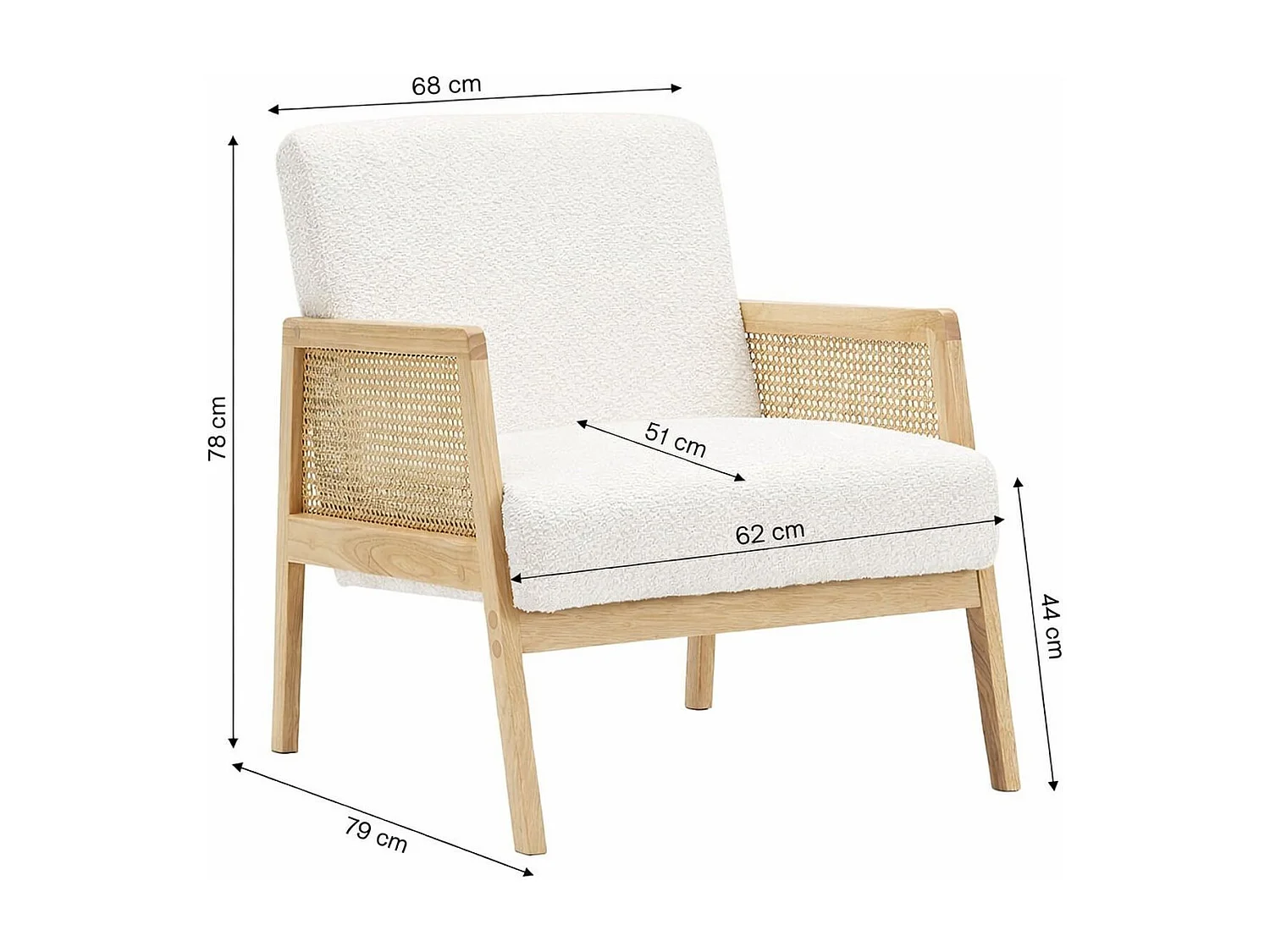 Fauteuil en cannage et tissu bouclé beige - Mani