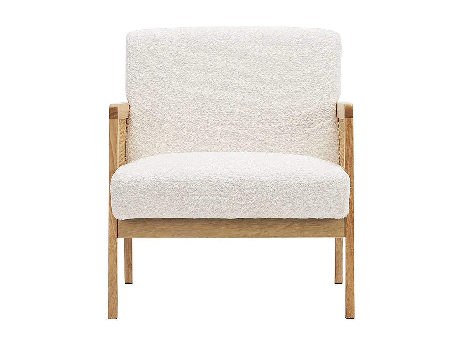 Fauteuil en cannage et tissu bouclé beige - Mani