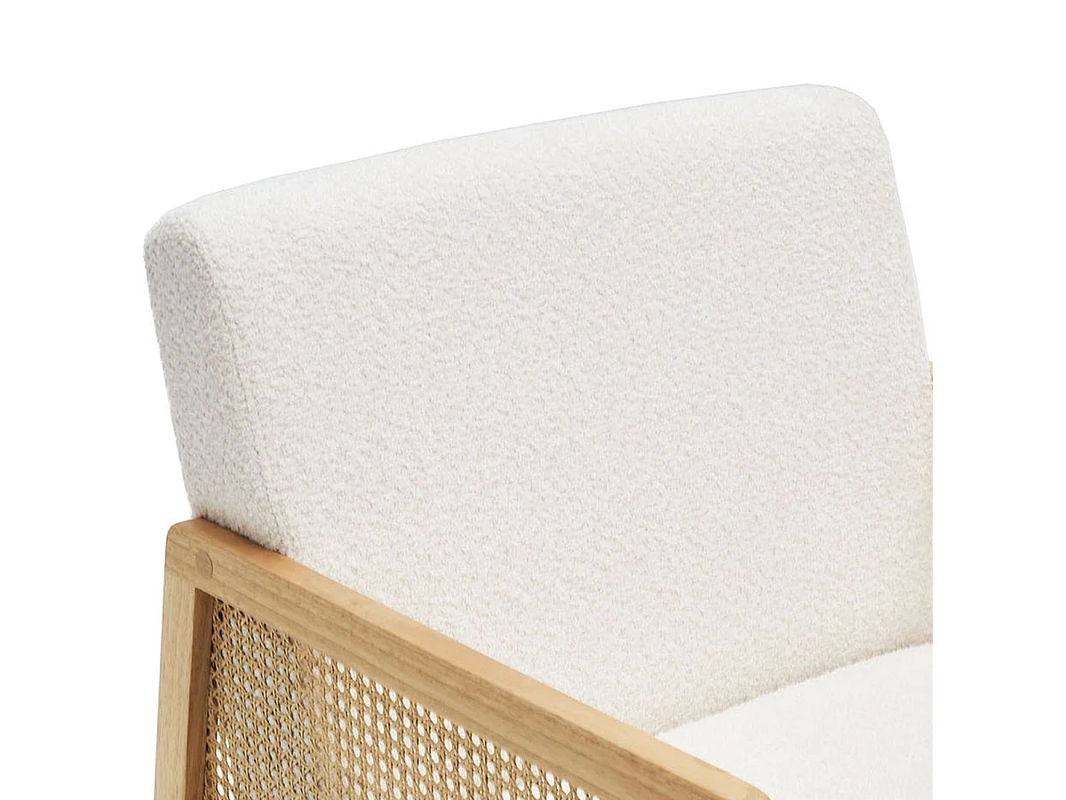Fauteuil en cannage et tissu bouclé beige - Mani