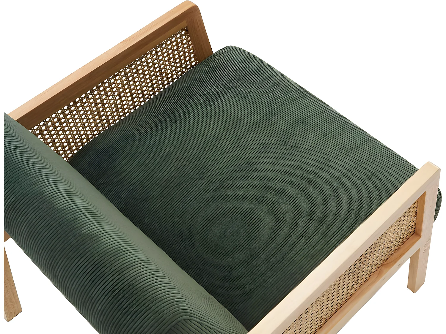 Fauteuil en cannage et velours côtelé vert kaki - Mani